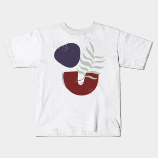 Abstract shapes leaves lines and dots digital design Kids T-Shirt